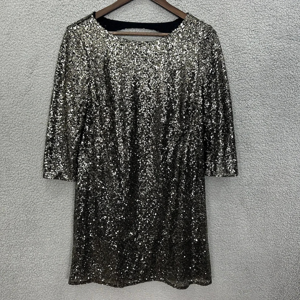 Worthington Sequin Shift Dress Womens Small Black Silver Glam Showgirl Party